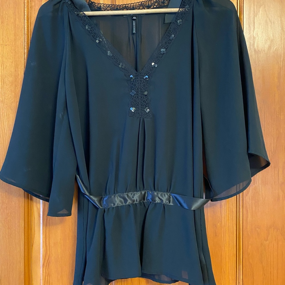 Black sheer tie-back blouse